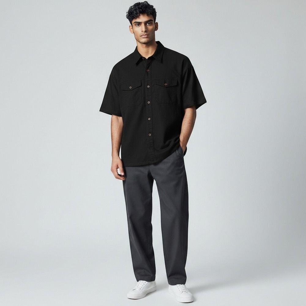 NWT Caterpillar Mens Utility Short Sleeve Shirt Pitch Black 7020017 Cotton SZ M
